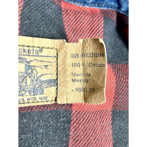 Vintage Plain Pockets Jean Jacket Men's Size Medium Denim Plaid Made in Mexico - Picture 10 of 11